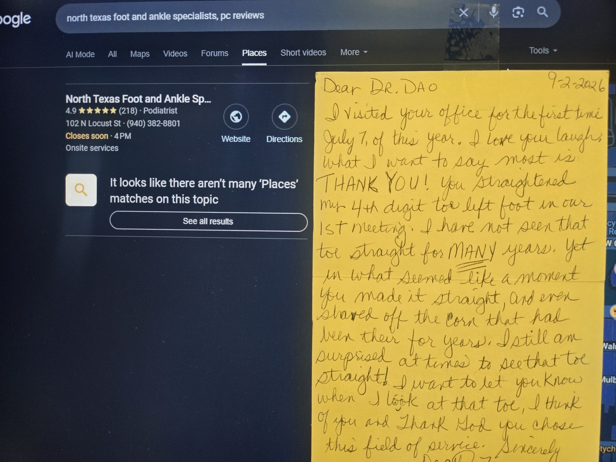 Patient written note